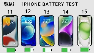 iPhone 15 vs 14 vs 13 vs 12 vs 11 Battery Test  iOS 181 BATTERY TEST [upl. by Gordy]