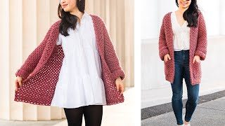 East Chunky Crochet Coat with Pockets  Linen Stitch Coatigan  Free Crochet Pattern  Tutorial [upl. by Nalyr]