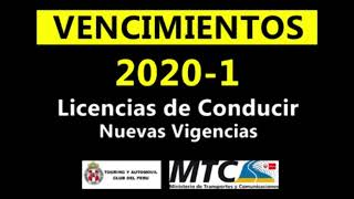 01  VENCIMIENTOS LICENCIAS DE CONDUCIR AGOSTO 2020  Prórrogas  Revalidación  MTC Touring Perú [upl. by Bridget]