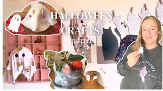 Halloween diy 🕸️ mini pumpkins ghost pin ghost candle cover garland fabric ghosts spooky candle [upl. by Noreen]