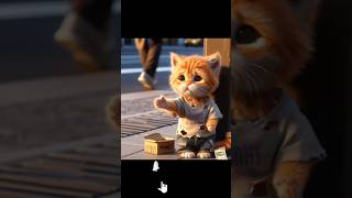 quotA small cute orange tabby kitten with large sad eyes sitting on the street shorts catlover [upl. by Ennayk]