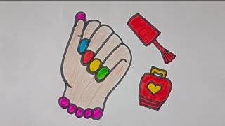 Nail Polish Drawing  How To Colour A Nail Polish Drawing For Kids  Easy Colouring Penting [upl. by Kele]