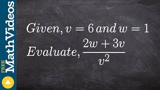 Evaluating an expression with two variables ex 9 2w  3vv2 v  6 w  1 [upl. by Burnard122]