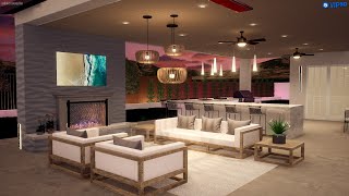 Luxurious Backyard Remodel 3D Design Tour with Outdoor Kitchen Stone Fireplace amp More [upl. by Avrit]