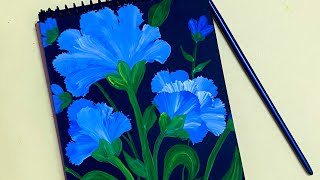 How to Paint Blue Flower on Black Canvas  Easy Flower Acrylic Painting Techniques for Beginners [upl. by Gunas]