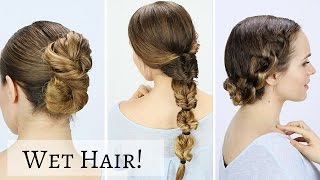 3 Quick Wet Hairstyles [upl. by Jankell321]