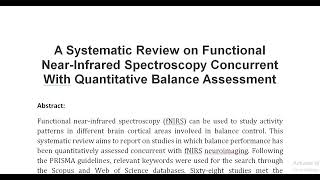 A Systematic Review on Functional Near Infrared Spectroscopy Concurrent With Quantitative Balance As [upl. by Boylan724]