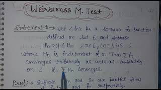 Weierstrass M Test proof in Hindi weierstrass m test mathematical analysis [upl. by Anwadal526]