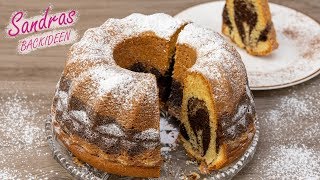 Klassischer Marmorkuchen mit perfektem Muster  einfacher Rührkuchen saftig und lecker  Marble cake [upl. by Aihsenot]