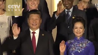 President Xi Jinping and his wife Peng Liyuan welcome world leaders arriving for the banquet [upl. by Kape720]