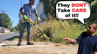 Kid Mows OVERGROWN GRASS It Nearly BURIED City Sidewalk [upl. by Eri623]