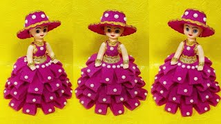 फोम से गुड़िया सजाने का आसान तरीका DIY DOLL DECORATION FOAM KI GUDIYAFOAM SE DOLL SAJAYE [upl. by Yrrok]