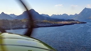 Cockpit view Landing at SvolværHelle Airport Lofoten Islands Northern Norway JMB Aircraft  VL3 [upl. by Ecyla455]