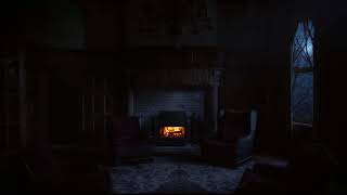 Creepy Halloween Room with Crackling Fireplace and Stormy Night Sounds [upl. by Nitsuga]