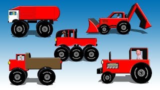 Red Vehicles  Dump Truck Fire Engine Garbage Truck Monster Truck Tractor and Backhoe [upl. by Nannahs]