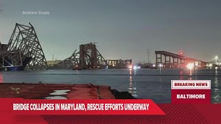 Maryland bridge collapses after ship strikes it search for survivors underway [upl. by Nosa]