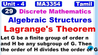 Discrete Mathematics MA3354 Algebraic Structures in Tamil  Lagranges Theorem for Groups in Tamil [upl. by Doowle]