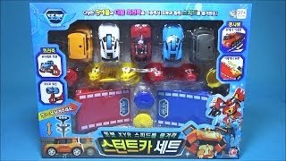 또봇오픈박스 스턴트카 세트 또봇 X Y R 자동차와 점프대 장애물 회전축 장난감 unboxing Tobot toys [upl. by Ricardama29]