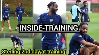 INSIDE TRAINING  Raheem Sterling training with Arsenal first team [upl. by Ynaffets515]