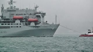 RFA Argus A135 Hospital Ship Leaves Falmouth on Ebola Mission To West Africa [upl. by Yliram]