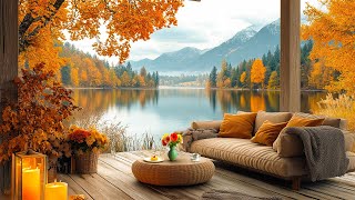 Peaceful Cafe Porch Autumn in The Morning 🍁 Smooth Piano Jazz Music with Forest Scene for Relaxation [upl. by Salvatore]