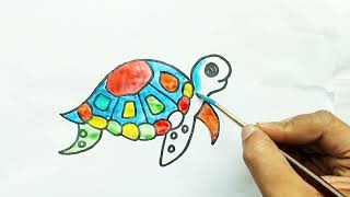 Baby and Turtle Drawing Painting Coloring for Kids and Toddlers  Easy Drawing [upl. by Llerol237]