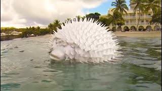 See How a Pufferfish Blows Itself Up Puffer Fish Puffing and Floating in Hand Net while Snorkeling [upl. by Aysahc]