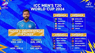 Full Schedule of ICC T20 WC 2024 India’s matches Group of Death amp the return of Super 8 [upl. by Assirak]