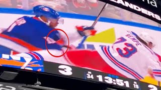 Matt Barzal goes after Matt Rempe after him and Anthony Duclair pleasantries  Rangers vs Islanders [upl. by Wellington]