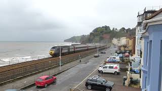 Great Western HST passes Crosscountry HST at Dawlish Viewed from the Blenheim Hotel 27 April 2018 [upl. by Yruj]