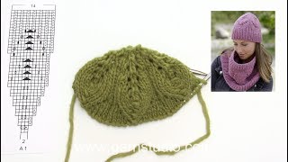 How to knit lace pattern for the hat in DROPS 18227 [upl. by Neumark]