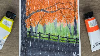 Rain Drops in Autumn Painting  Acrylic Painting for Beginners [upl. by Kahaleel156]