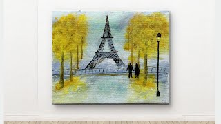 Easy Acrylic Painting  Misty Paris  Romantic Couple in Paris  Beginner Painting on canvas [upl. by Liew]