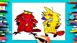 How To Draw Angry Beavers  Drawing Angry Beavers  Norbert and Daggett [upl. by Enihpets385]