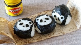 How to Make VEGEMITE Onigiri Rice Balls Panda Omusubi Nori de Pakutto Recipe ベジマイトおにぎりの作り方 レシピ [upl. by Lorrac898]