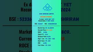 Dcm Shriram Limited share latest news  ExDate 11 NOV 2024  stockmarket shots dividendstocks [upl. by Ardelia]