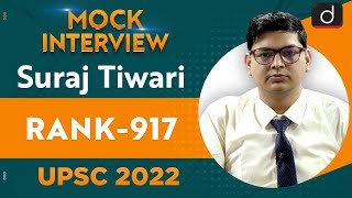 Suraj Tiwari Rank 917  UPSC CSE 2022  English Medium  Mock Interview  Drishti IAS English [upl. by Sandy]