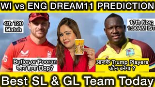 WI vs ENG DREAM11 PREDICTION  4th T20 Match  West Indies vs England  Best SL amp GL Dream11 Team [upl. by Pangaro616]