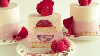 Raspberry Lychee Individual Mousse Cakes with Rose Water – Ispahan Dessert Version [upl. by Aidaas]