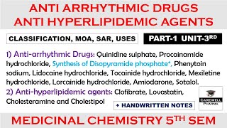 Antiarrhythmic Drugs  Antihyperlipidemic Agents  Part 1 Unit 3  medicinal chemistry 5th semester [upl. by Asenab]