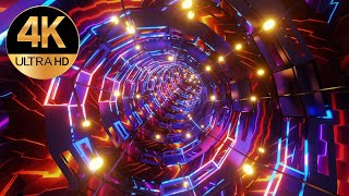 10 Hour 4k TV LOOP Relaxing Rings tunnel NEON Metallic Color Abstract Background Video Screensaver [upl. by Sellma]