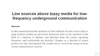 Line sources above lossy media for low frequency underground communication [upl. by Kissee]