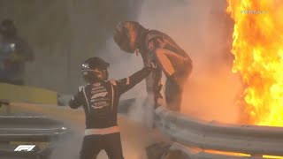 Formula 1 driver escapes from fiery inferno after crash at Bahrain Grand Prix I ABC7 [upl. by Parish]