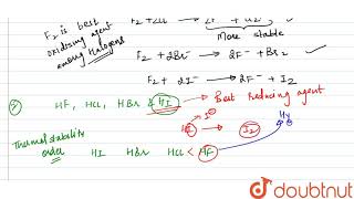 Justify giving reaction that among halogens fluorine is the best oxidant and among hydrohalic [upl. by Lovering]