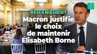 Remaniement  Macron justifie le choix d’Élisabeth Borne « pas simplement symbolique » [upl. by Crofton449]