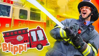 Blippi  Blippi Fire Station Educational Videos for Toddlers  Fire Trucks  Fire Station [upl. by Anomar]