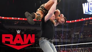 Brock Lesnar plants Austin Theory with F5 while Chamber opponents look on Raw Feb 14 2022 [upl. by Emoreg]