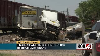 Train slams into semitruck in Chaves County [upl. by Nahtnahoj]