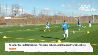 Fussballtraining Die Passlinie mit Torschuss  Passen  Technik [upl. by Essirehc]