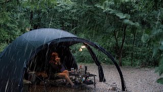 Camping in heavy rain in the forest where rain like water bombs falls nonstop Rain ASMR [upl. by Eeslek]